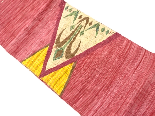 リサイクル　手織り真綿紬菱に抽象模様織出し名古屋帯